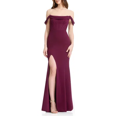 Dress The Population Melania Off The Shoulder Gown In Burgundy