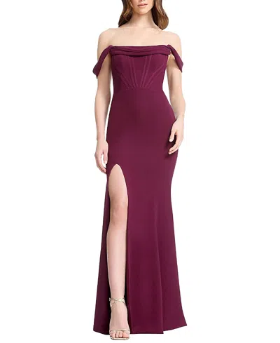Dress The Population Melania Off-the-shoulder Draped Bustier Gown In Burgundy