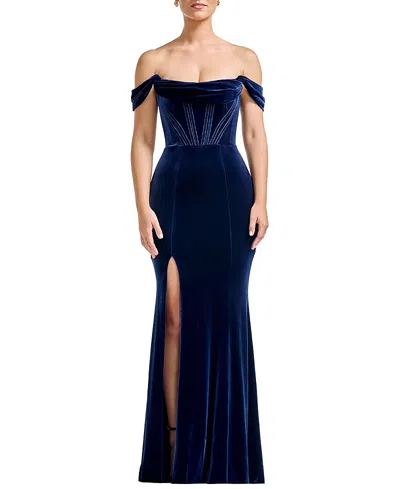 Dress The Population Melania Off-the-shoulder Velvet Mermaid Gown In Multi
