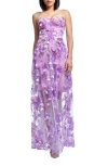 Dress The Population Melissa Sequin Floral Appliqué Strapless Gown In Lilac Multi