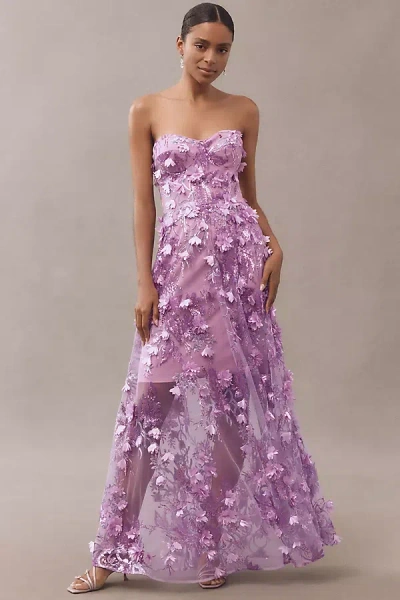 Dress The Population Melissa Strapless Sequin Floral Appliqué Maxi Dress In Pink