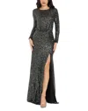 Dress The Population Mischa Sequin Long Sleeve Mermaid Gown In Gunmetal