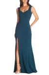 Dress The Population Monroe Side Slit Gown In Blue