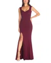 Dress The Population Monroe Side Slit Gown In Burgundy