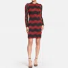 Dress The Population Morgan Lace Long Sleeve Dress In Garnet And Black In Red