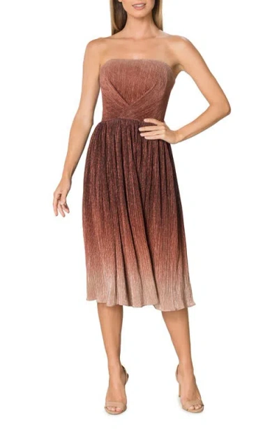 Dress The Population Nadine Ombré Metallic Strapless Fit & Flare Cocktail Dress In Burgundy Multi
