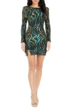 Dress The Population Nathalia Abstract Sequin Long Sleeve Cocktail Minidress