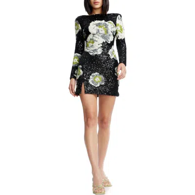 Dress The Population Nathalia Floral Sequin Long Sleeve Cocktail Minidress In Black Multi