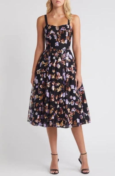 Dress The Population Nessa Floral Sequin Cocktail Dress In Black Multi