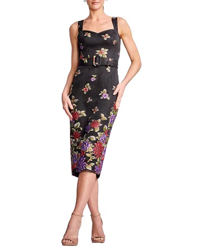 Dress The Population Nicole Belted Floral Organza Midi Dress In Black Multi