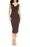 Dress The Population Nikki Cowl Neck Cocktail Midi Dress In Mocha