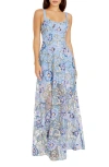 Dress The Population Nina Sequin Floral Fit & Flare Gown In Sky Multi