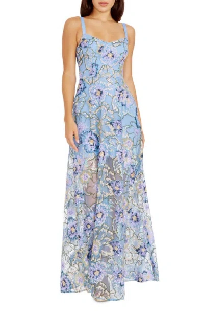 Dress The Population Nina Sequin Floral Fit & Flare Gown In Sky Multi