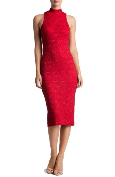 Dress The Population Norah Lace Midi Dress In Red/ Black