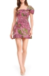 Dress The Population Olive Floral Jacquard Off The Shoulder Cocktail Minidress In Pink