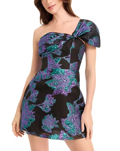 Dress The Population Olive Metallic Bow Shoulder Mini Dress In Blue
