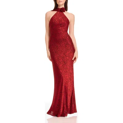 Dress The Population Olivia Floral Halter Gown In Red