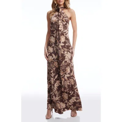 DRESS THE POPULATION DRESS THE POPULATION OLIVIA FLORAL HALTER NECK GOWN
