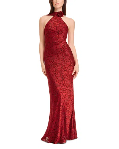 Dress The Population Olivia Mock Neck Sheath Gown In Red