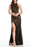 Dress The Population Paige Sequin Halter Gown In Black