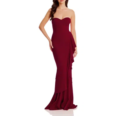 Dress The Population Paris Ruffle Strapless Mermaid Gown In Burgundy