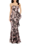 Dress The Population Paris Sequin Ruffle Strapless Gown In Dusty Rose Multi