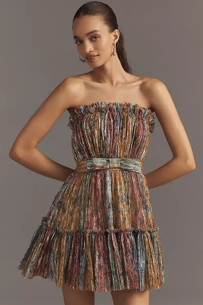 Dress The Population Petra Strapless Pleated Mini Dress In Multi