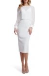 Dress The Population Pilar Mixed Media Long Sleeve Dress In White