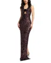 Dress The Population Priscilla Sequin Cut Out Gown In Deep Plum