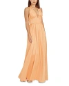 Dress The Population Women's Rhea Satin Fit-and-flare Halter Gown In Apricot