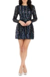 Dress The Population Rome Sequin Stripe Long Sleeve Cocktail Minidress In Multi
