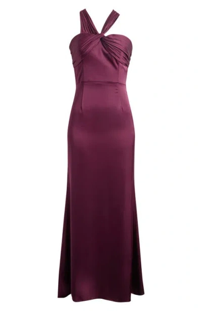 Dress The Population Rosalia Sleeveless Satin Gown In Burgundy