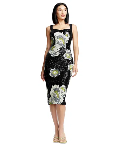 DRESS THE POPULATION S WOMEN'S NICOLE FLORAL-SEQUINED MIDI DRESS