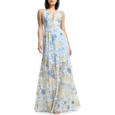 Dress The Population Samira Embellished Chiffon Gown In Sky Multi