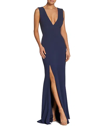 Dress The Population Sandra Plunging Gown In Blue