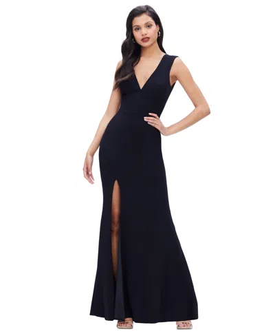 Dress The Population Sandra V-neck Gown In Black