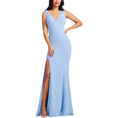 Dress The Population Sandra Womens Side Slit Textured Evening Dress In Blue
