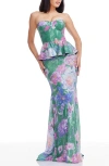Dress The Population Scarlett Sequin Floral Embroidered Peplum Mermaid Gown In Multi