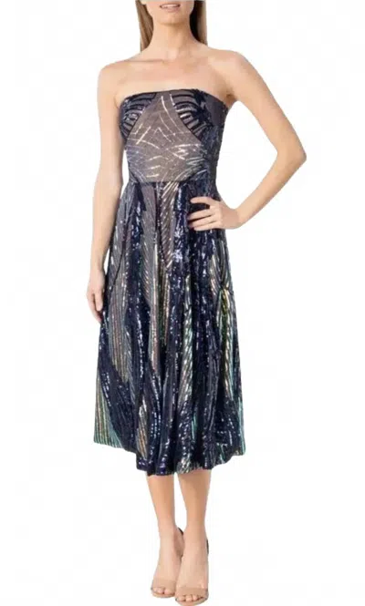 Dress The Population Sequin Fit & Flare Dress In Multi In Blue