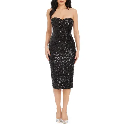 Dress The Population Shailene Sequin Strapless Cocktail Dress In Black