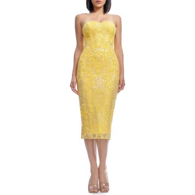 Dress The Population Shailene Sequin Strapless Cocktail Dress In Canary