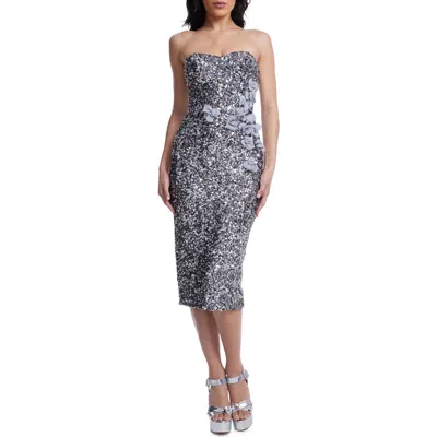 Dress The Population Shailene Sequin Strapless Cocktail Dress In Silver