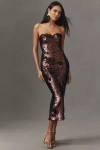Dress The Population Shailene Strapless Sequin Midi Dress In Brown