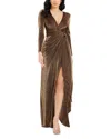 Dress The Population Shania Metallic Draped Mermaid Gown In Gold Multi