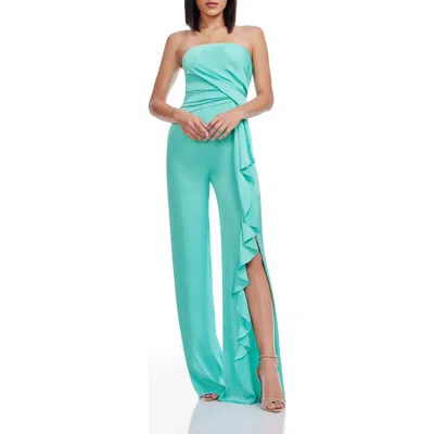 Dress The Population Shawn Strapless Slit Jumpsuit In Green