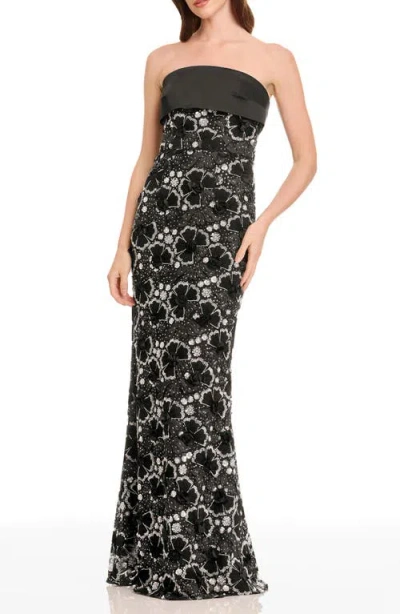 Dress The Population Shay Beaded Floral Strapless Dress In Multi