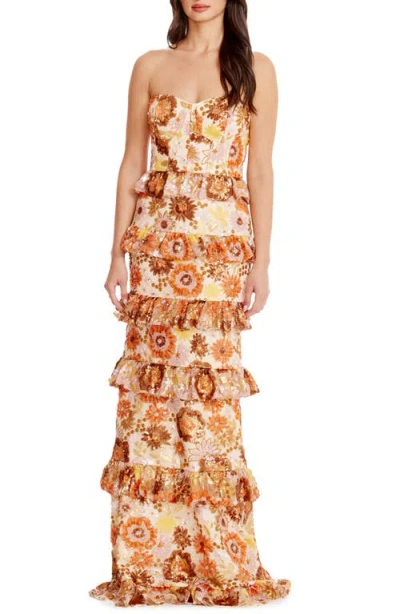 Dress The Population Siriana Strapless Gown In Amber Multi
