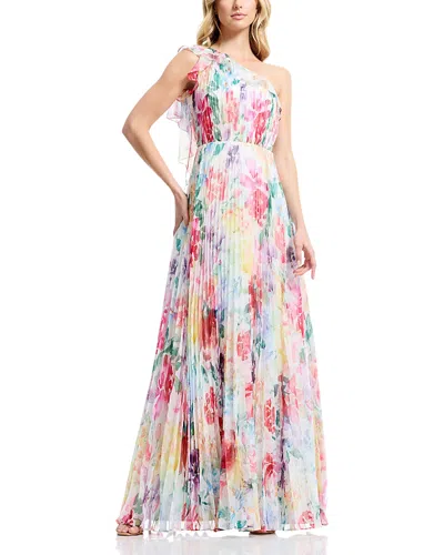 Dress The Population Sleeveless One Shoulder Ruffle Fit-and-flare Gown In Multi