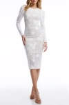 Dress The Population Sophia Long Sleeve Embroidered Lace Dress In White-nude