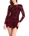 Dress The Population Stassi Long Sleeve Velvet Floral Lace Cocktail Minidress In Burgundy
